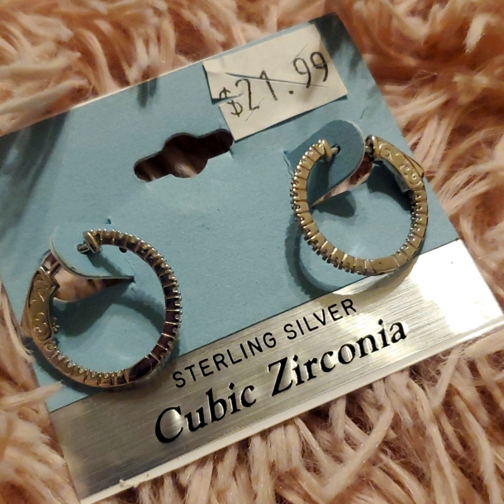 Small sterling silver cubic zirconia hoops